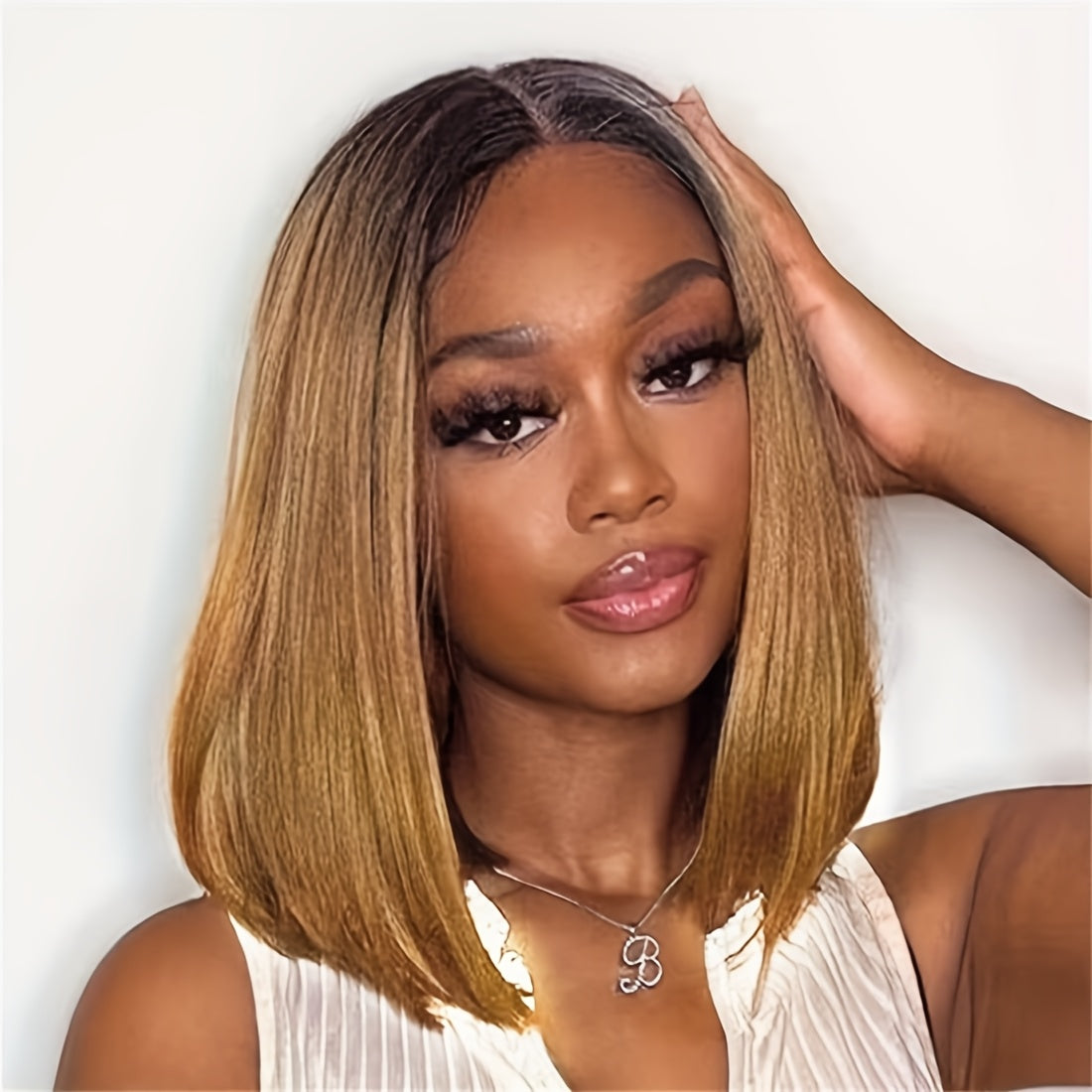 Chic Ombre Brown 12" Bob Wig for Women - Soft, Straight Synthetic Hair with Side Part, No Bangs | Natural-Looking, Easy to Style & Wear, High-Quality Shoulder-Length Wig, Versatile Hair Wig|Side Part Wig|Highquality Synthetic